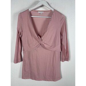 Cabi Womens Pink Knot Front 3/4 Sleeve Top XL Cotton Blend Stretch #857 Casual